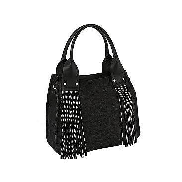 TASSEL DETAIL DENIM CROSSBODY TOTE