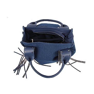 TASSEL DETAIL DENIM CROSSBODY TOTE