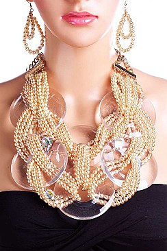 PEARL CHAINS IN CLEAR RINGS BIB NECKLACE SET