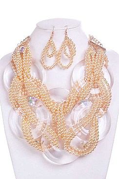 PEARL CHAINS IN CLEAR RINGS BIB NECKLACE SET