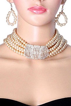 MULTI LAYER PEARL CHOKER NECKLACE SET