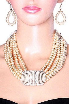 MULTI LAYER PEARL CHOKER NECKLACE SET