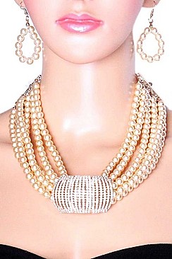 MULTI LAYER PEARL CHOKER NECKLACE SET