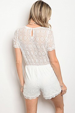 Short Sleeve V-neck Full Lace Romper - Pack of 6 Pieces