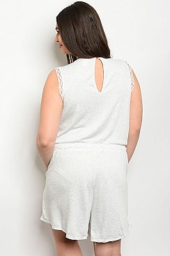 Plus Size Round Neck Sleeveless Romper With Smock And Tie Up Waist - Pack of 5 Pieces