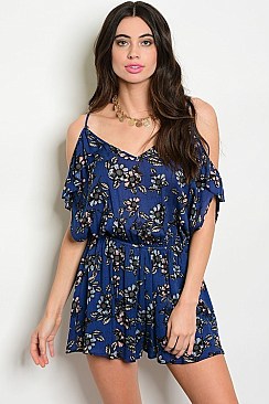 Drop Cold Shoulder Floral Print Smock Waist Romper - Pack of 6 Pieces