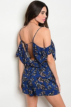 Drop Cold Shoulder Floral Print Smock Waist Romper - Pack of 6 Pieces