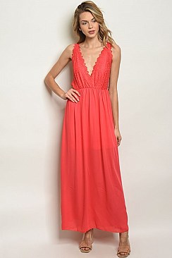 Bare Back Deep V-neck Laced Maxi Dress - Pack of 6 Pieces