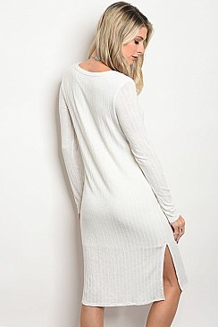 Long Sleeve Ribbed Crew Neck Midi Dress - Pack of 6 Pieces