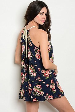 Sleeveless Floral Print Romper - Pack of 6 Pieces