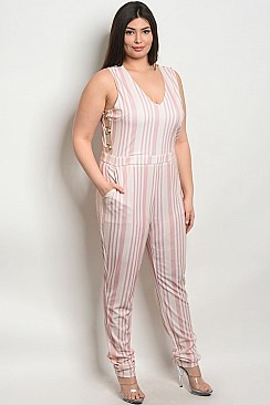 Plus Size Sleeveless Fitted Striped Jumpsuit With a Scoop Neckline - Pack of 6 Pieces