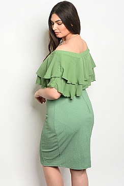 Plus Size off the Shoulder Fitted Bodycon Dress with Ruffles - Pack of 6 Pieces