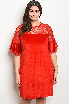 Plus Size Red Velvet Shift Dress - Pack of 6 Pieces