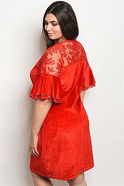 Plus Size Red Velvet Shift Dress - Pack of 6 Pieces