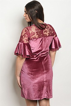 Plus Size Mauve Velvet Shift Dress (Pack of 6 Pieces)