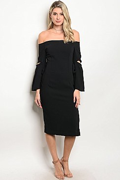 Drop Sleeve Off the Shoulder Fitted Midi Dress - Pack of 6 Pieces