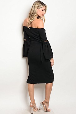 Drop Sleeve Off the Shoulder Fitted Midi Dress - Pack of 6 Pieces