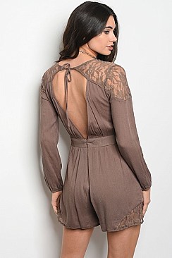 Long Sleeve Open Back Lace Detail Jersey Romper - Pack of 6 Pieces