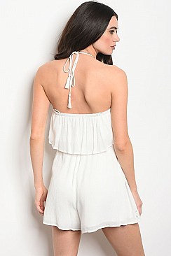 Sleeveless Halter Neck Smock Waist Romper - Pack of 6 Pieces