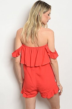 Ruffle Trim Off the Shoulder Romper - Pack of 6 Pieces-
