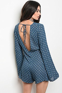 Bell Sleeves Open Back Multi Print Romper  - Pack of 6 Pieces