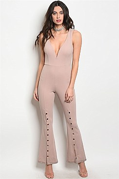 Sleeveless V-neck Leg Detailed Fitted Jumpsuit - Pack of 6 Pieces