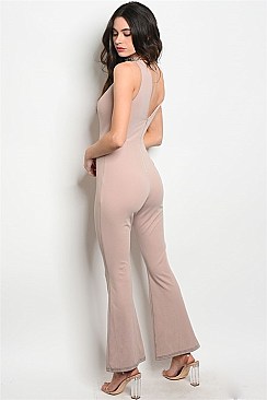 Sleeveless V-neck Leg Detailed Fitted Jumpsuit - Pack of 6 Pieces