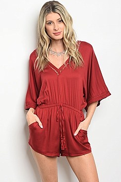 V-neck Smocked Waist Satin Romper - Pack of 6 Pieces