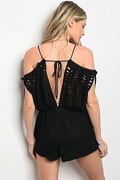 Cold Shoulder Full Lace Smock Waist Romper - Pack of 6 Pieces