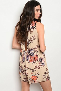 Sleeveless Mock-Neck Floral Print Romper - Pack of 6 Pieces