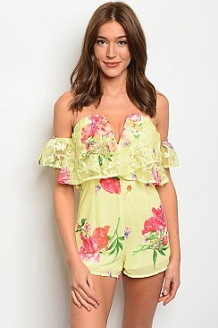 Drop Sleeves Floral Prints Laced Romper  - Pack of 6 Pieces