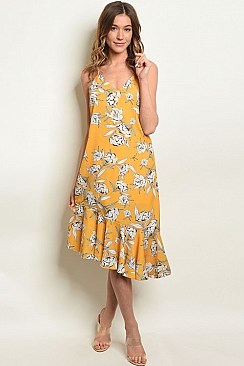 Sleeveless Asymmetric Floral Print Midi Dress - Pack of 6 Pieces