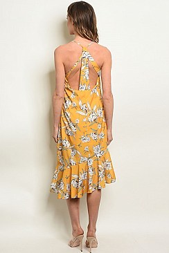 Sleeveless Asymmetric Floral Print Midi Dress - Pack of 6 Pieces