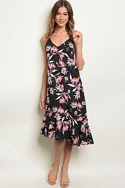 Sleeveless Asymmetric Floral Print Midi Dress - Pack of 6 Pieces