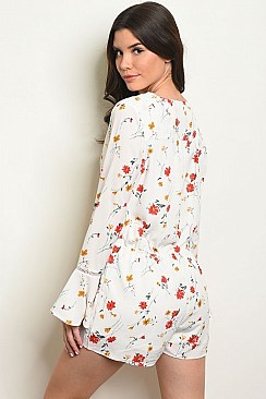 Long Bell Sleeve Smock Waist Floral Print Romper - Pack of 6 Pieces