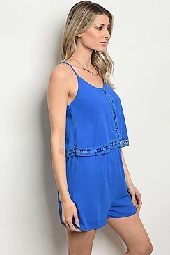 Sleeveless Spaghetti Strap Crochet Trim Romper - Pack of 6 Pieces