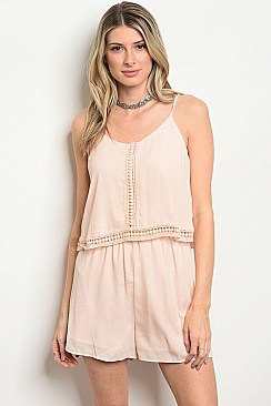 Sleeveless Spaghetti Strap Crochet Trim Romper - Pack of 6 Pieces