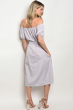 Drop Sleeve Off the Shoulder Stripes Belted Midi Dress - Pack of 6 Pieces