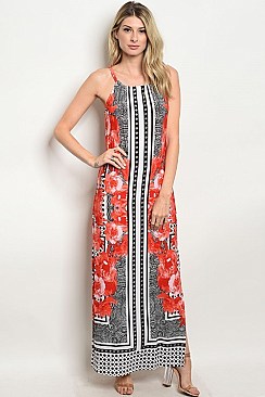 Sleeveless Floral Multi Print Maxi Dress - Pack of 6 Pieces
