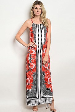 Sleeveless Floral Multi Print Maxi Dress - Pack of 6 Pieces