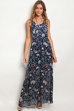 Sleeveless Back Flaunt Floral Print Maxi Dress - Pack of 6 Pieces