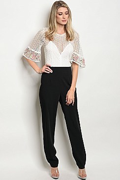 Mid Sleeves Ruffle Lace Top Jumpsuit - Pack of 6 Pieces