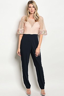 Mid Sleeves Ruffle Lace Top Jumpsuit - Pack of 6 Pieces