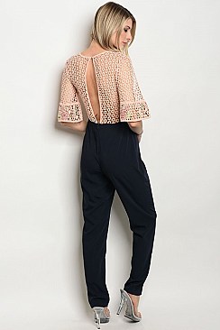 Mid Sleeves Ruffle Lace Top Jumpsuit - Pack of 6 Pieces
