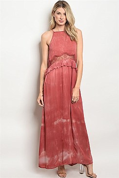 Sleeveless Mineral Wash Mid Lace Maxi Dress - Pack of 6 Pieces