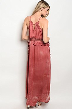 Sleeveless Mineral Wash Mid Lace Maxi Dress - Pack of 6 Pieces