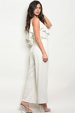 Sleeveless V-neck Ruffle Detail Smock Waist Soft Jersey Jumpsuit - Pack of 6 Pieces
