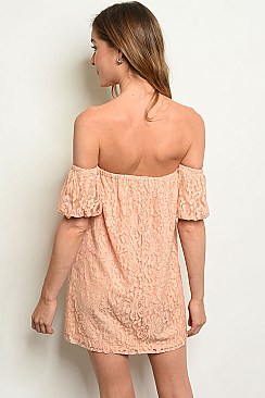 Lace peach Off The Shoulder Dress - Pack of 6 Pieces