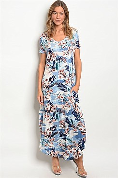 Short Sleeves Side Slit Floral Print Maxi Dress - Pack of 6 Pieces
