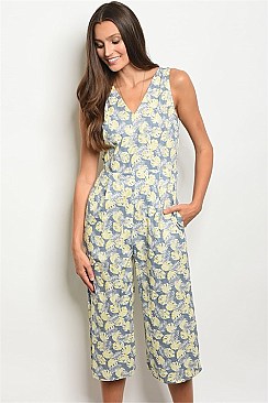 Sleeveless V-neck Capri Floral Jumpsuit - Pack of 6 Pieces